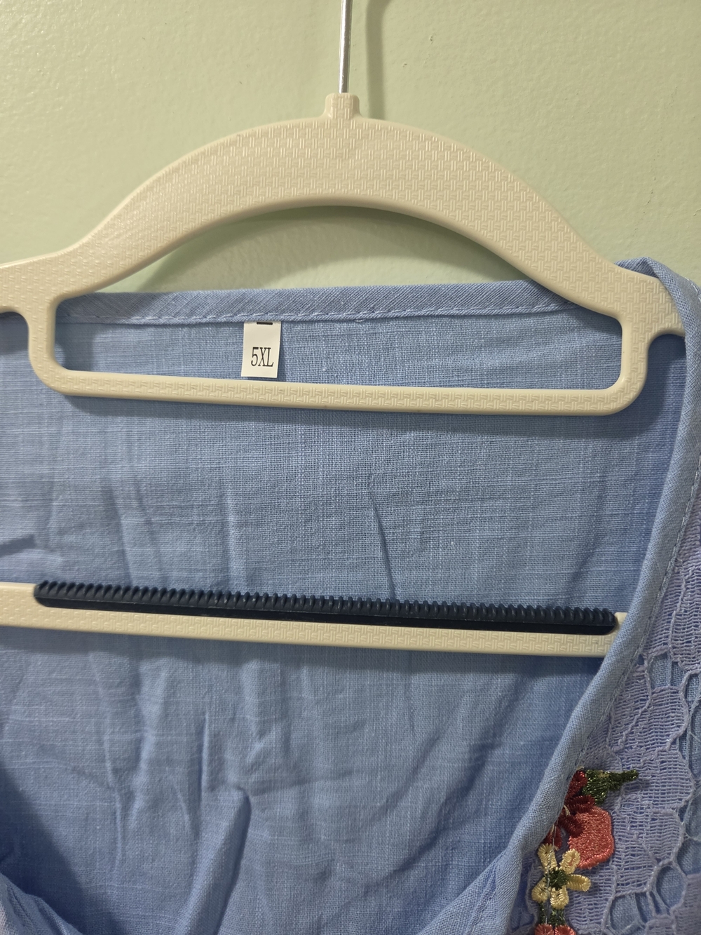 Light Blue Embroidered Crochet-Trim Tunic Top - Picture 3 of 7